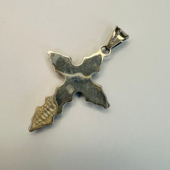 Sterling Silver 925 Floral Cross Pendant - Picture 4 of 6